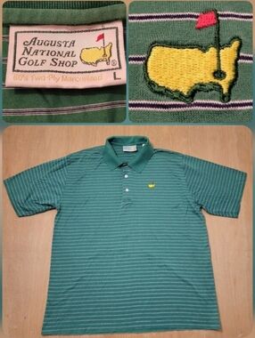 VTG The Masters Golf Polo Shirt  Augusta National Shop Large Men's Green Stripe